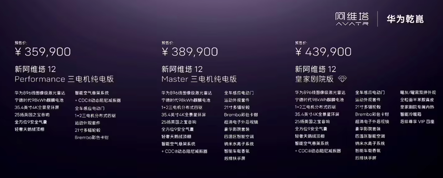 新阿维塔12正式开启预售 29.99万元起 4月8日上市